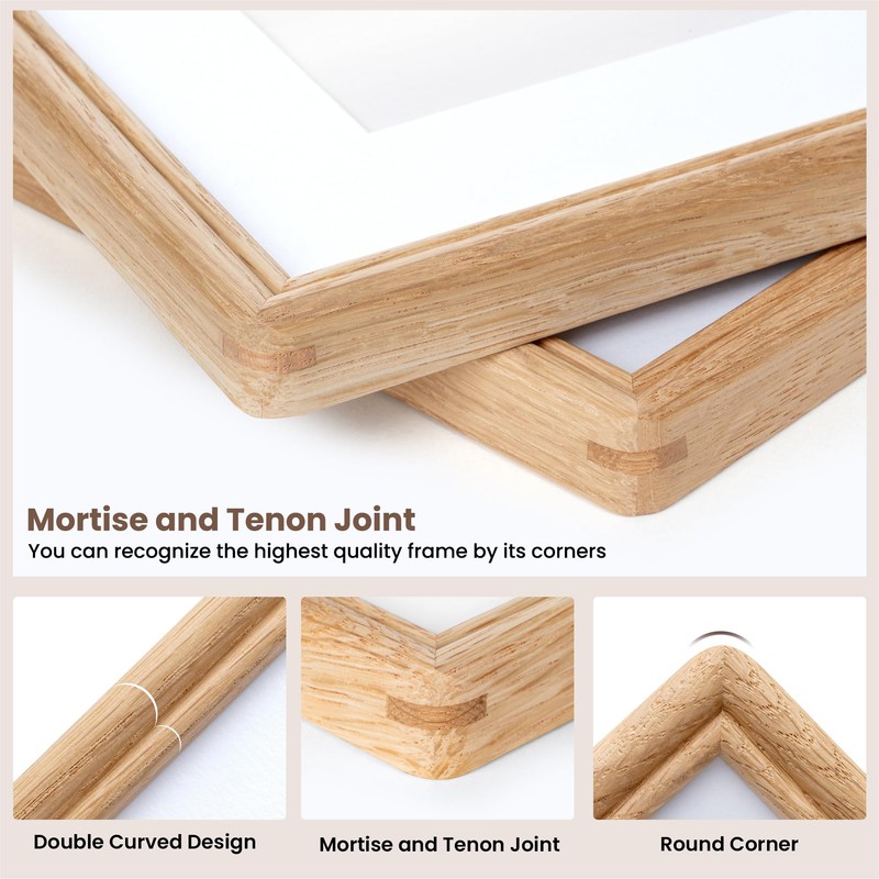 RICHFOCUS 6x8 Picture Frame, Natural Solid Oak Wood Picture Frame