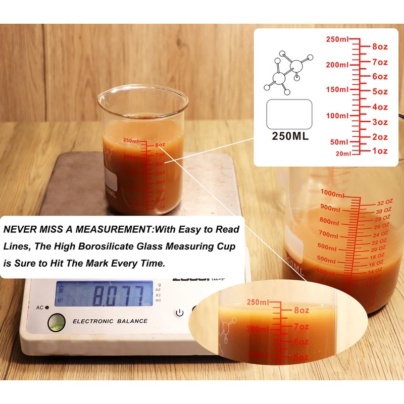 High Borosilicate Glass Measuring Cup Set-V-Shaped Spout，Includes 250ml(8OZ), 500ml(16OZ), and