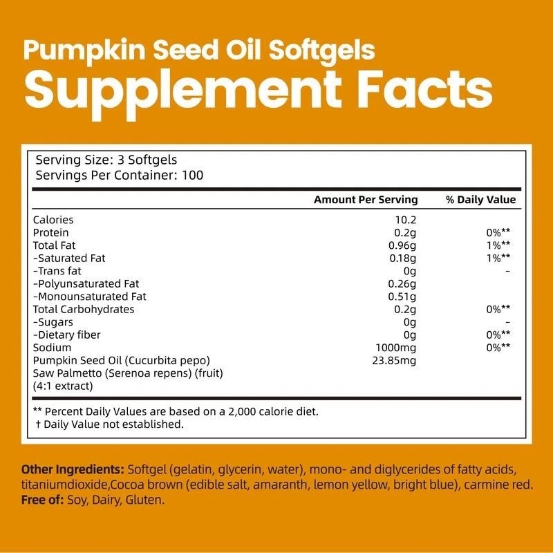 Unbranded Pumpkin Seed Oil 1000mg with Saw Palmetto 300 Softgels