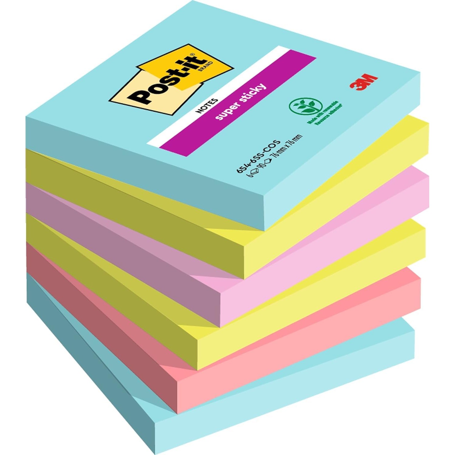Post-it Super Sticky Notes - Pack of 6 Pads, 90 Sheets per Pad, 76 mm x ...