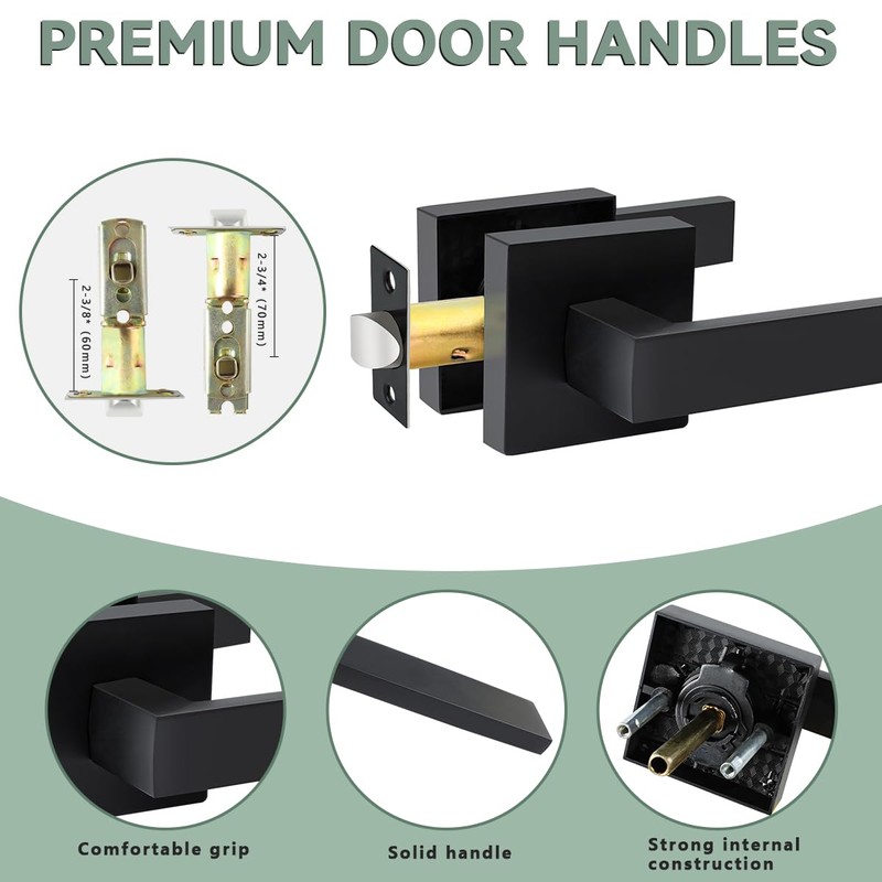 KAMOTA Passage Door Levers, 3 Pack Black Heavy-Duty Door Handles,
