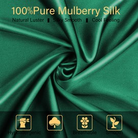 Smbeope 100% Mulberry Silk Pillowcase 2 Pack for Hair and Skin,with Hidden Zipper,Both Sides 22 Momme Natural Silk Pillow Cover,Soft Breathable & Smooth (Dark Green, King)