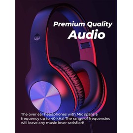 iClever HS18 Over Ear Headphones with Microphone - Lightweight Stereo Headphones, Adjustable Foldable Wired Headphones with 3.5mm Jack for Online Class/Meeting/PC/Phone/Computer