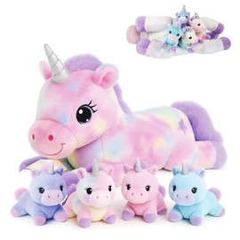 little tigers Unicorn Mommy Stuffed Animal with 4 Babies in Tummy, 5-in-1 Soft Unicorn Plush Toy Pillow, Stuffed Animal Gifts for Girls Kids Toddlers Birthday Christmas Easter
