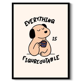 12"x16" Cozy Cute Motivational Framed Canvas Inspirational Wall Art, Uplifting “Everything Is Figureoutable” Wall Decor, Positive Quote Dog Coffee Modern Artwork Home Office Decor