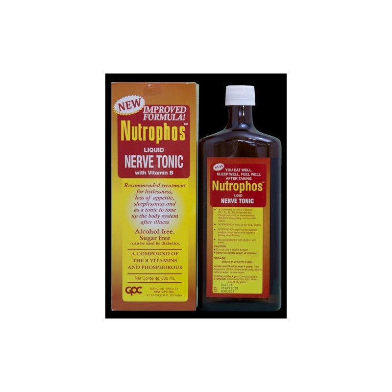 NUTROPHOS Liquid Nerve Tonic with Vitamin B 16.9oz/500ml (Pack of