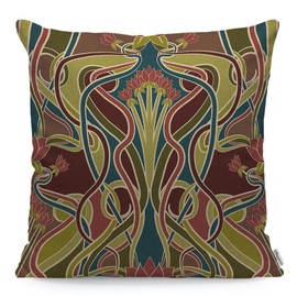 WONDERTIFY Nouveau Style Flower Cushion Cover New Geometric Design Arts Brown Green Pillowcases for Men Women, Pillow Cover Living Room Farmhouse 45X45 Cm