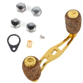 Fishing Reel Handle Wood Knob Carbon Fiber Frame with Fittings Replacement Parts (Gold)