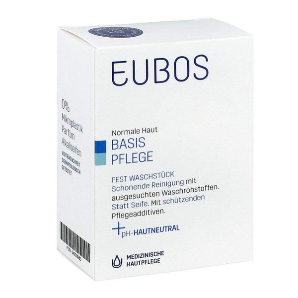 Eubos Solid wash piece blue, 125 g, against blemished skin, suitable for combination skin, gentle body cleaning, skin compatibility dermatologically tested, pH neutral