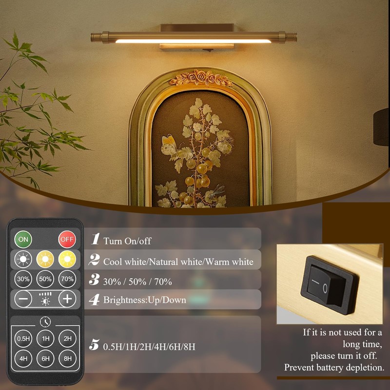 ZitoStory Gold Portrait Art Light Battery Operated Picture Light with