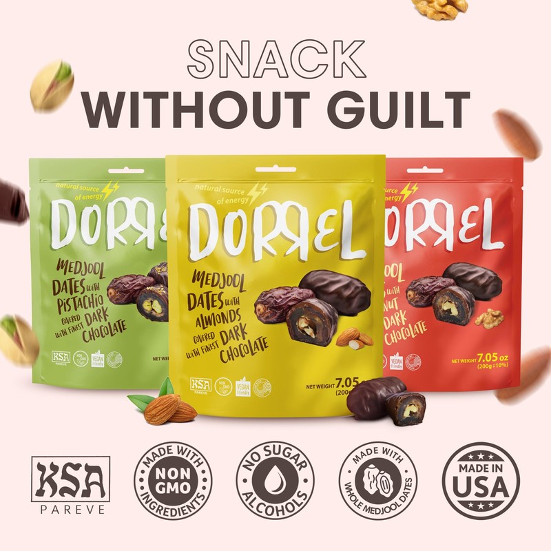 DORREL - Trio Bundle Pack: Belgian Dark Chocolate Covered Dates