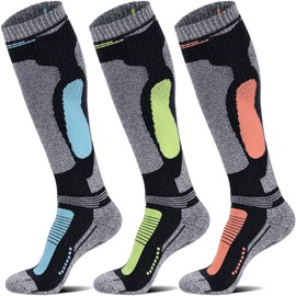 Merino Wool Ski Socks 3 Pairs for Mens Womens Knee High Thermal Snowboarding Socks for Cold Weather
