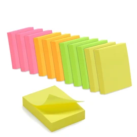 WAYTEX 1200 Neon Sticky Notes 12 Pads of 100 Sheets 3.75 x 5 cm Vertical