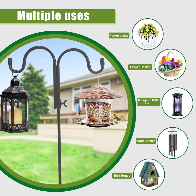 Double Shepherds Hooks, 62 Inch Two Sided Adjustable Bird Feeder