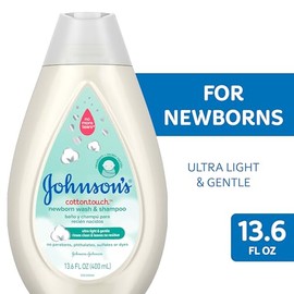 Johnson's CottonTouch Newborn Baby Wash & Shampoo, Made with Real Cotton, 13.6 fl. oz