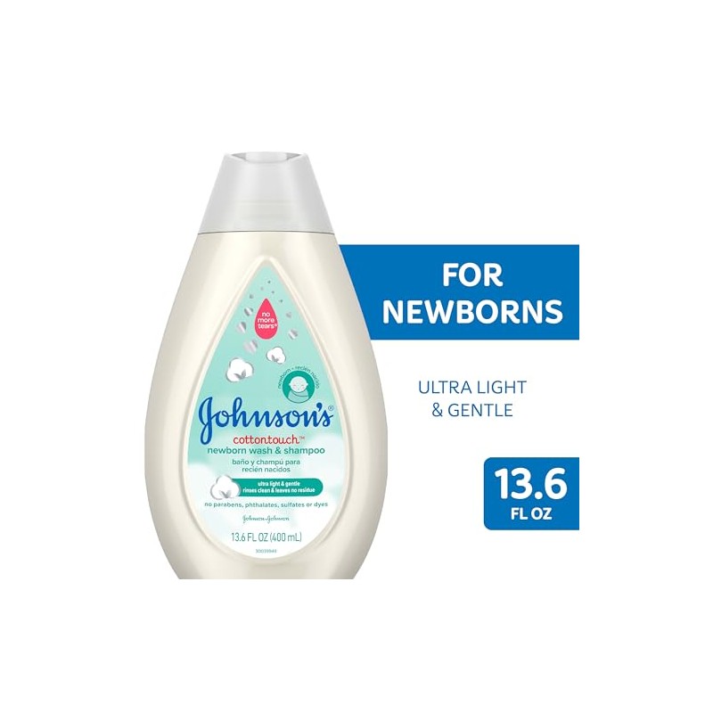 Johnson's CottonTouch Newborn Baby Wash & Shampoo, Made with Real