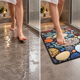 Non-Slip Bathroom Bath Mat – Absorbent Quick-Dry Shower Floor Rug with Washable Suede & Non-Woven Textile