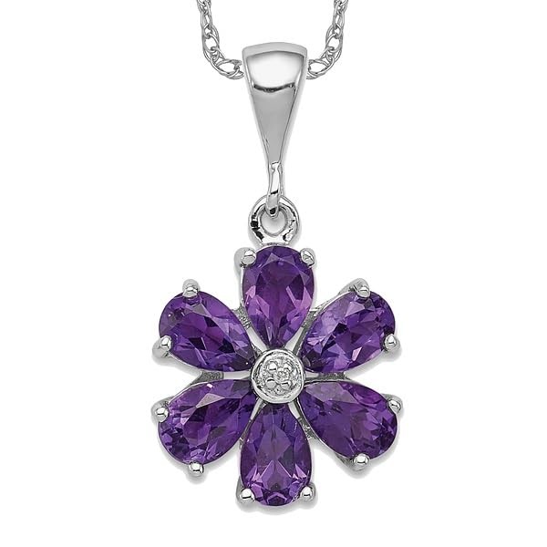 IceCarats 925 Sterling Silver Purple Amethyst Diamond Flower Necklace Charm
