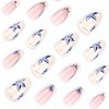 24Pcs Blue Flower Press on Nails Medium Almond French Tip
