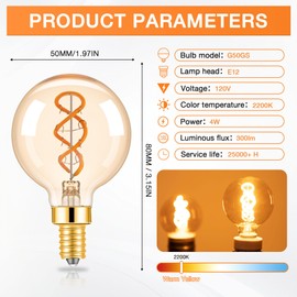 ToBeGreat G16.5 E12 4W Dimmable LED Bulbs G50 Globe Light Bulb Energy Efficient 40W Equivalent 300lm Warm White 2200K Light for Night Bulb Night Light Bulb cafes,3 Pack