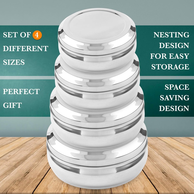 CRAFTONE Stainless Steel Storage Dabba Containers Set of 4 Pcs,