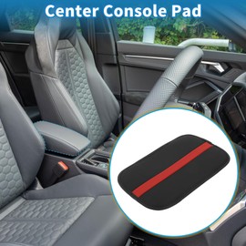 A ABSOPRO Car Armrest Cushion Pad Non-slip 12.20"x7.48" Seat Box Cover Protector Microfiber Leather Black,Red Center Console Lid