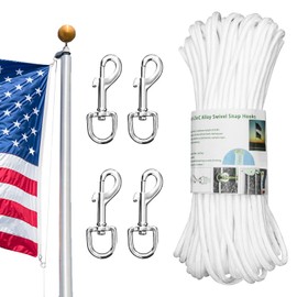Upgraded Flag Pole Rope Clips Kit 100Ft,5/16” Flag Halyard Rope with Sturdy Swivel Snap Hooks,Heavy Duty Utility Rope for Pet Camping Tent Hardware Accessories Flagpole Line Replacement Set (100ft)