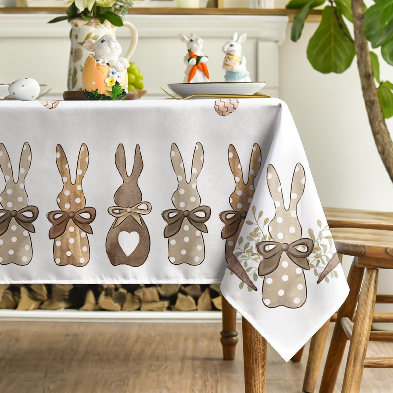 Artoid Mode Polka Dot Bunny Rabbits Carrots Easter Table Cloth,