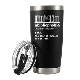 Panvola Abibliophobia Definition Mug Book Lover Gifts Librarian Reader Vacuum Insulated Tumbler with Lid and Straw Funny Stainless Steel Drinkware 20 oz Black
