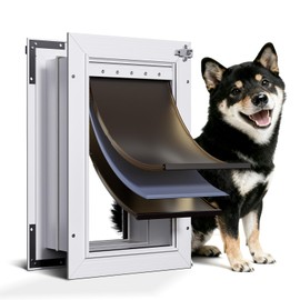 PETCOMING 3-Flap Dog Door Wall Mount, Medium All Aluminum Alloy Doggy Doggie Door, Pet Door for Dogs with 2 Locks, Insulation Layer, 2 Magnetic Flaps, Closing Panel, Pets Up to 45 LB