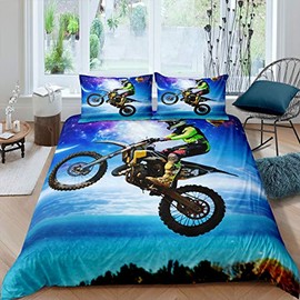 Feelyou Motocross Rider Duvet Cover Set Galaxy Motorcycle Pattern Bedding Set for Kids Boys Girls Extreme Sports Comforter Cover Dirt Bike Luxury Decor Quilt Cover with 1 Pillowcase 2Pcs Bedding Twin
