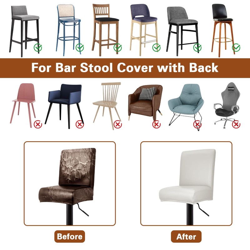PU Leather Bar Stool Covers with Backs, 4 Pack Stretch