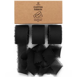 Vitalizart Black Chiffon Silk Ribbon 1" x 21 Yd Fringe Fabric Package (3 Rolls * 7 Yd) for Wedding Invitations Bridal Bouquets Decorations Gifts Wrapping & Bow Making