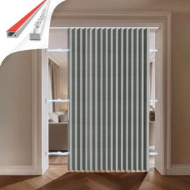 Jilron 100% Blackout Accordion Door Curtain, Adhesive Curtain Track Included for Easy Installation Without Drilling, Gray - 72" W x 78" L