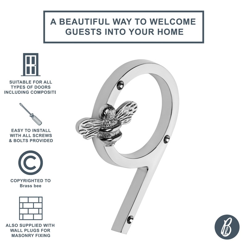 Silver Brass bee House Number with Bee design | 5