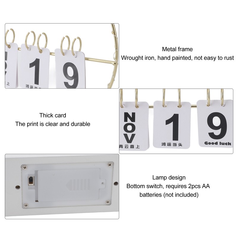 Metal Desk Calendar Modern Creative Tabletop Flip Calendar with LED