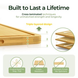 Keechee Chopping Board 2-Pcs Natural Bamboo Cutting Board With Juice Channels & Knife-Friendly Finish For Versatile Kitchen Use, Ideal Charcuterie & Chopping Multi-Use