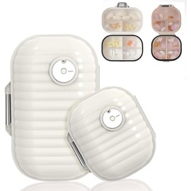 GLEEMEN Tablettenbox 7 Tage, 2 Stück Pill Organizer Box, (Groß Klein) Tragbare Pillendose, 7 Fächer Pill Box, Medikamentenbox Reise für Reise und Tägliches Gebrauch (Beige)