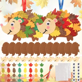 HATOOZE Herbst Basteln für Kinder, 12 Stück Igel Bastelset Kinder Herbst Kreativsets Herbstdeko Filz DIY Basteln Ahornblatt Selbstklebendes für Jungen Mädchen ab 3 4 5 6 7 Jahre