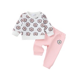 Infant Baby Girl Clothes Winter Outfits Girls Sweatsuit Long Sleeve Beige Floral Cute Sweatshirt Casual Joggers Pants 3-6 Months Baby Girl Clothes