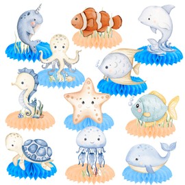 12Pcs Ocean Sea Animal Honeycomb Centerpieces Ocean Animals Baby Shower Decorations Under The Sea Party Table Centerpieces Sea Animals Decorations for Sea Theme Birthday Party Supplies