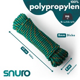 SNURO Polypropylene rope (8 mm, 20 m) - rope with strong PP core material for high stability - tear-resistant cord for outdoor, survival and garden - tear-resistant and lightweight - breaking force
