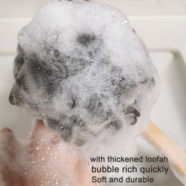 Arswin Shower Sponge Loofah Back Scrubber, Soft Mesh Body Scrubber with Wooden Handle, Bath Sponge for Women Kids (Black)