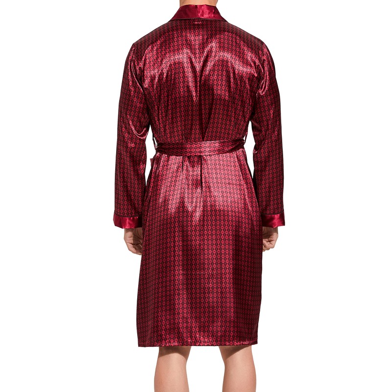Men's Satin Bathrobe, Lightweight Silk Long Sleeve Bathrobe with Shorts