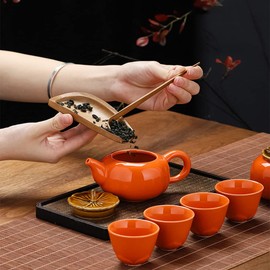 Generic Wishful Persimmon Tea Caddy Ceramic Teapot Set Gift Box with 4 Teacups, 7.04ml Capacity