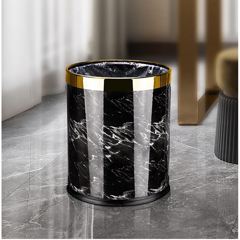 Luxury Metal Waste Bin with Leather Cover,Open Top Office Wastebasket,Double