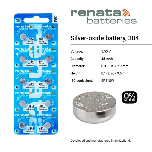 Renata Battery 384 Sr41Sw Silver 1.55V Swiss Made