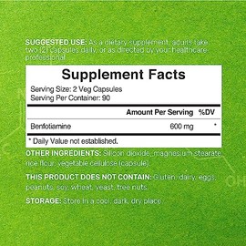 HoofunBenfotiamine 600mg Per Serving, 180 Veggie Capsules (300mg Per Cap), Fat Soluble Vitamin B1 Thiamine Supplement – Supports Energy & Nervous Syst