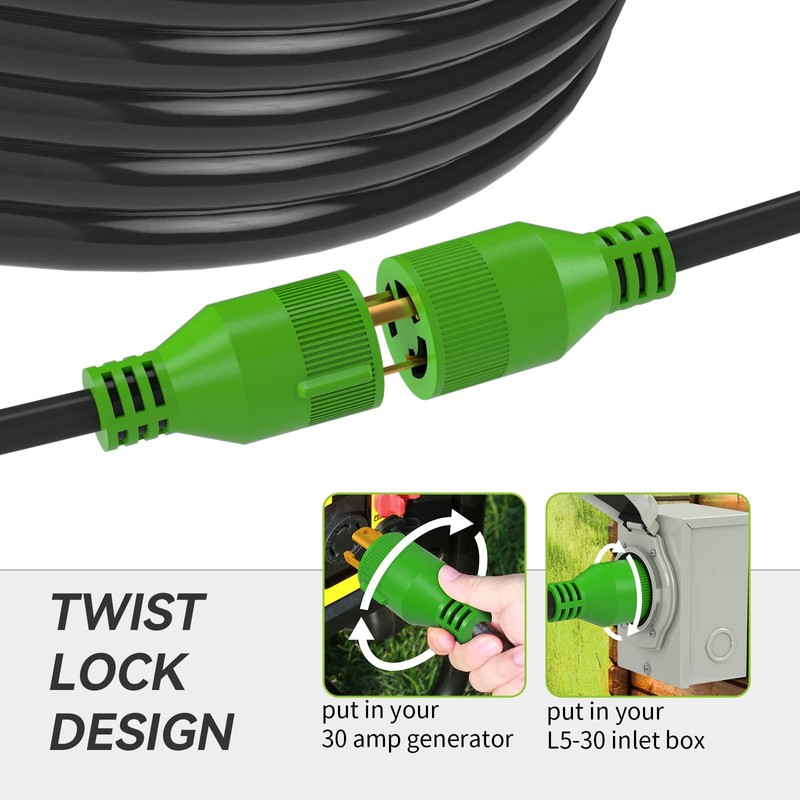 RVMATE 3 Prong 30 Amp Generator Extension Cord 40 Feet,