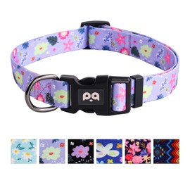 QQPETS Adjustable Soft Dog Collar: Print Flower Pink Multicolor Cute Patterns for XS Small Medium Large Pet Girl Boy Puppy Walking Running Training